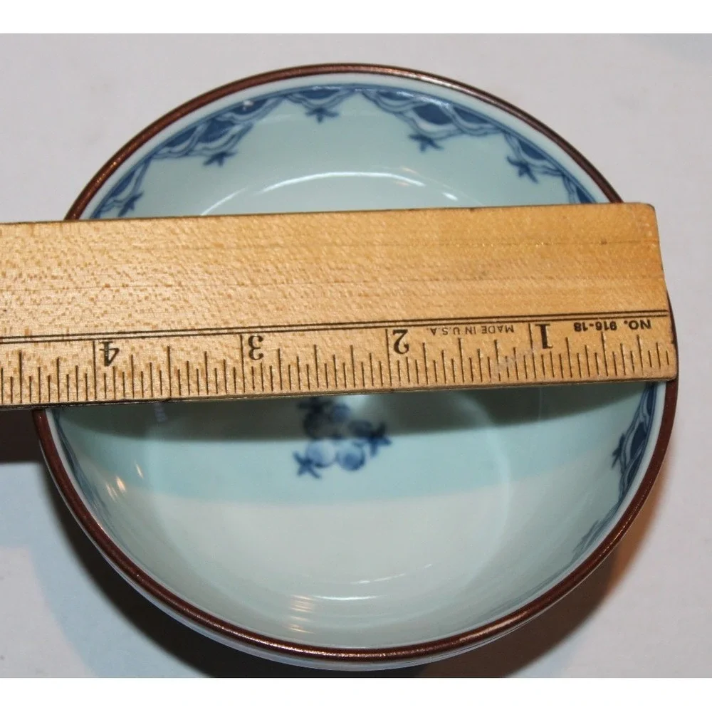 4 Arita Japanese porcelain rice soup bowls footed signed 4 different designs set